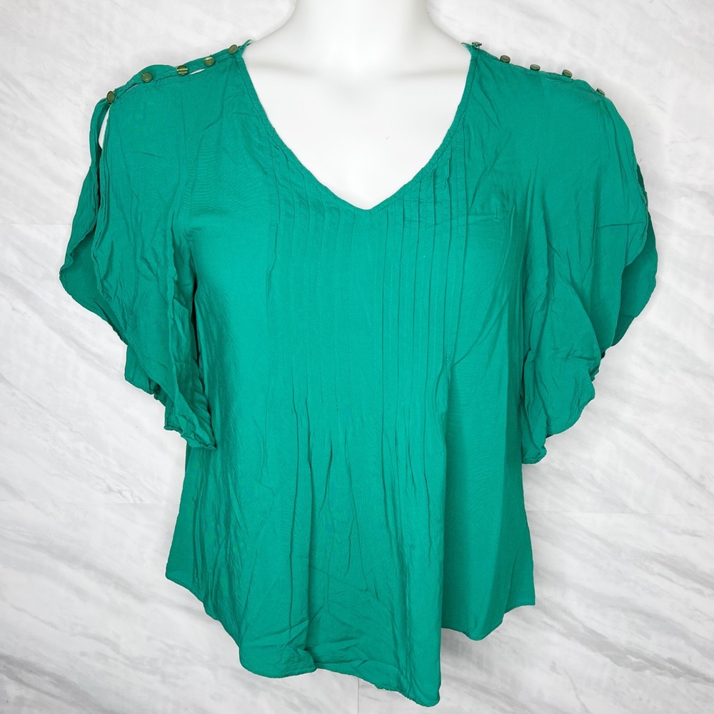 Anthropologie Maeve Flutter Sleeve Maya Green Blouse Top 4